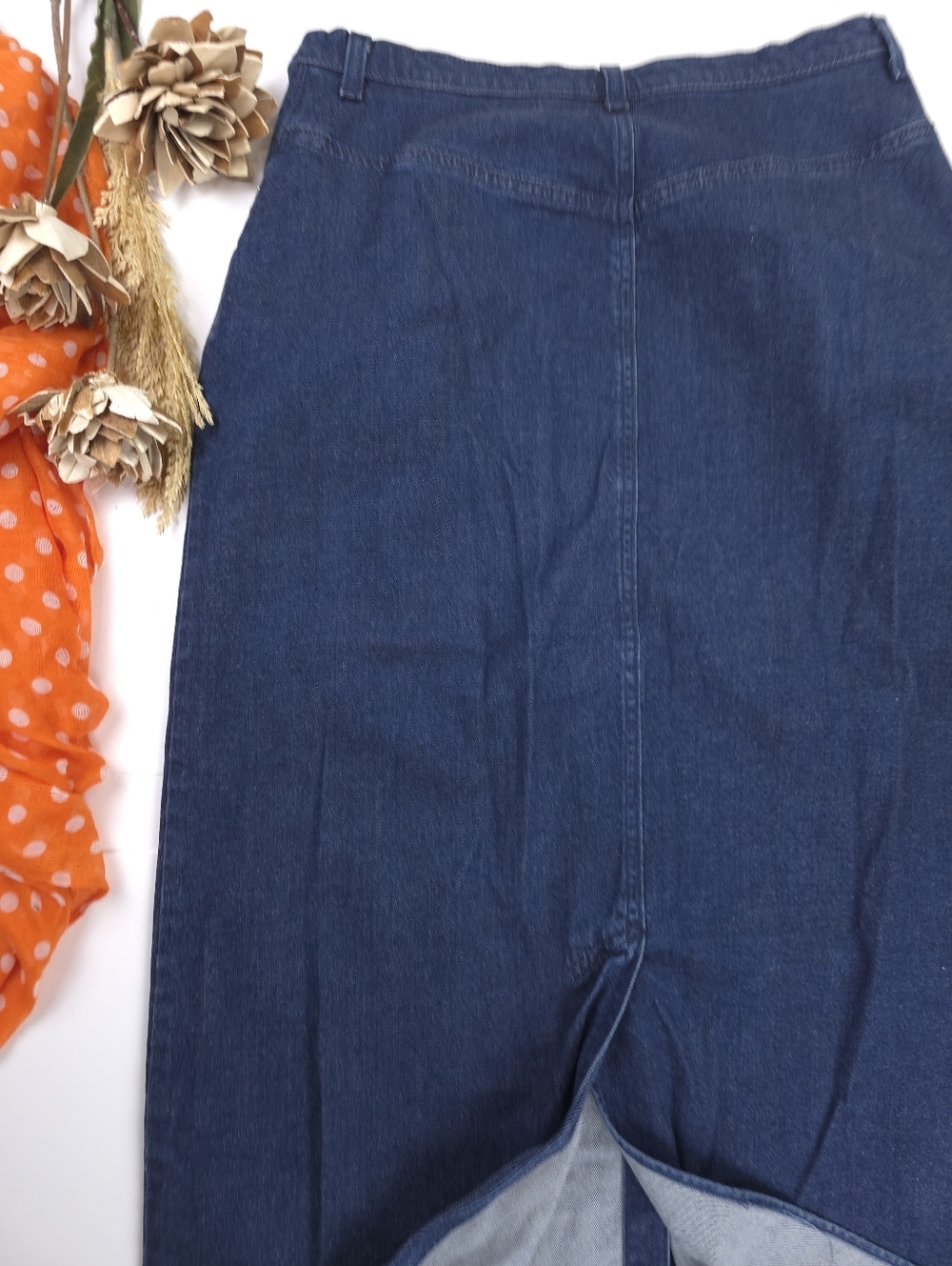 Classic Button-Front Denim Skirt - Dark Blue - Picture 10 of 12